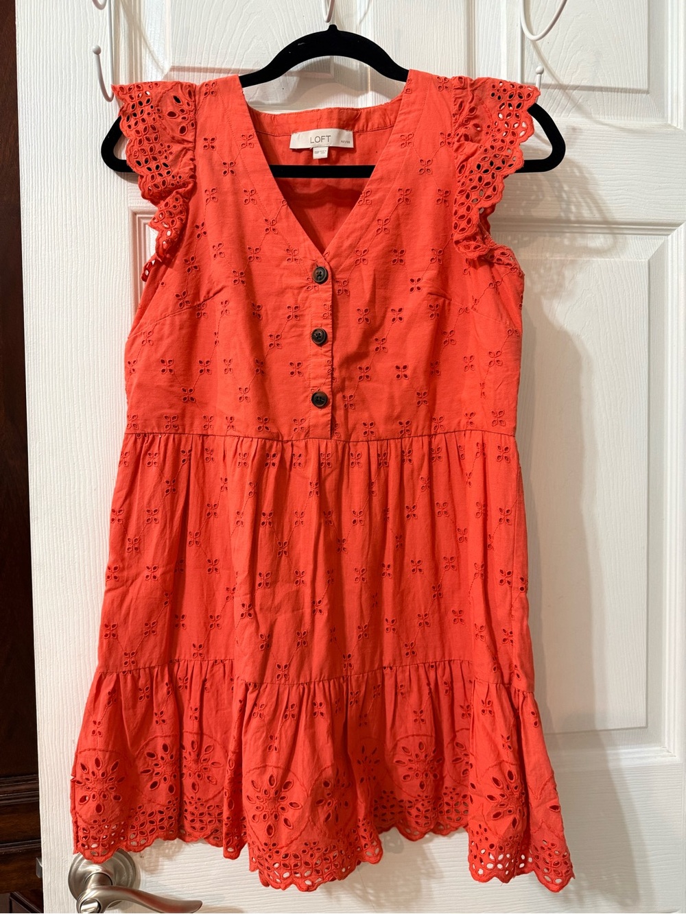 LOFT Coral Eyelet Flutter-Sleeve Dress